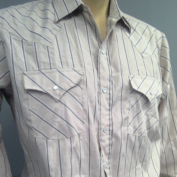 Vintage Ely Cattleman Western Pearl Snap Shirt Long Sleeve Striped Men's Medium - Picture 2 of 8